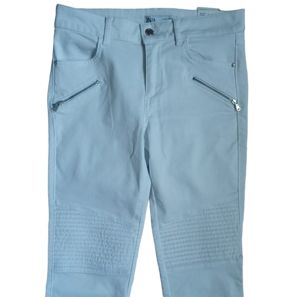 Zara Womens Midrise White Skinny Jeans Textured With Zippers Pockets Size 4 - Picture 7 of 10